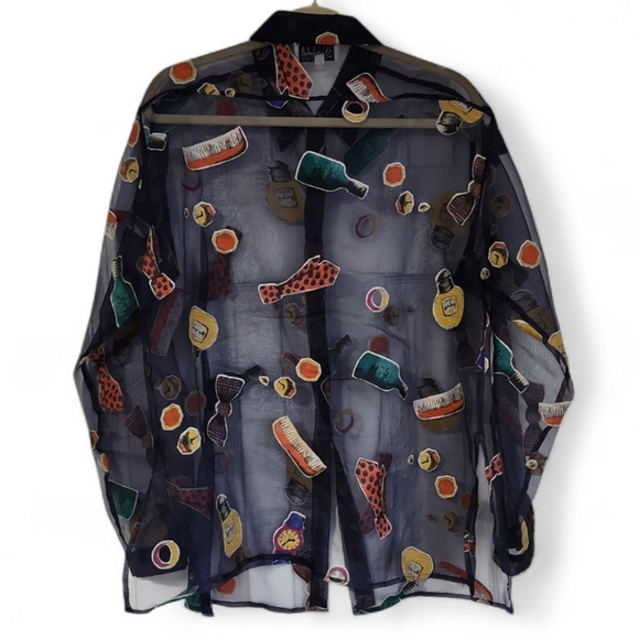 Vintage The Silver By Dorothy Schoelen Sheer Novelty Blouse Multicolored Size L - Picture 2 of 8